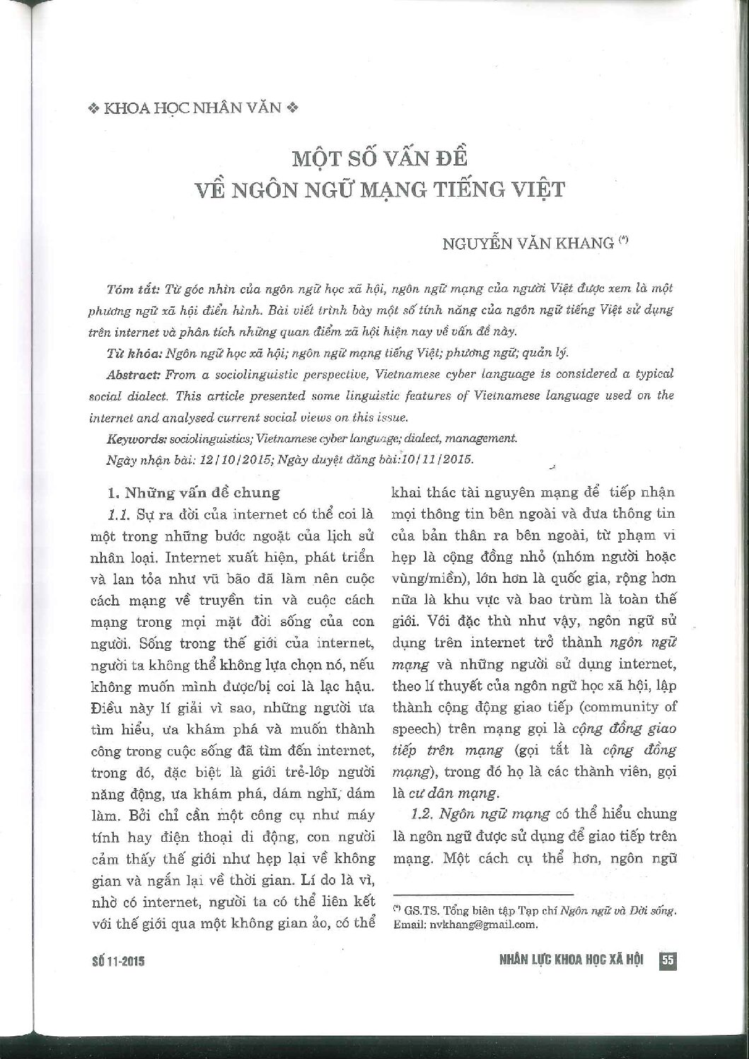 GS.Nguyễn Văn Khang: Một số vấn đề về ngôn ngữ mạng tiếng Việt